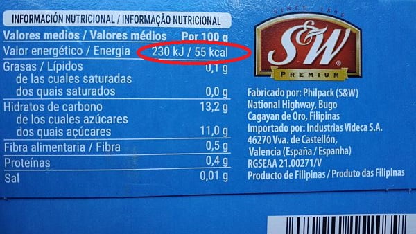 etiqueta alimentaria piña enlatada parte trasera 1