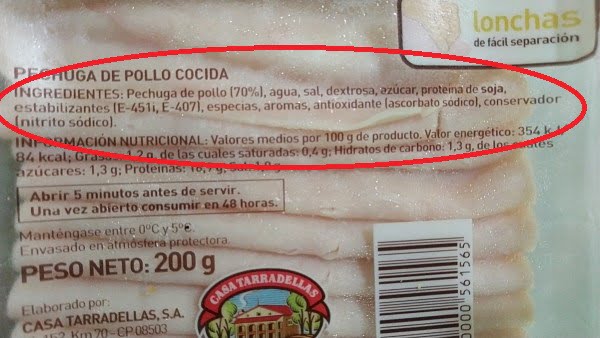 etiqueta nutricional composicion pechuga de pollo envasada 1